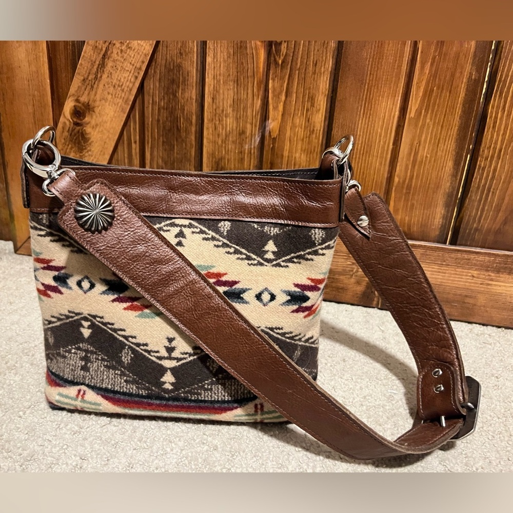 Handcrafted Leather Western Bag with Wool Inlay